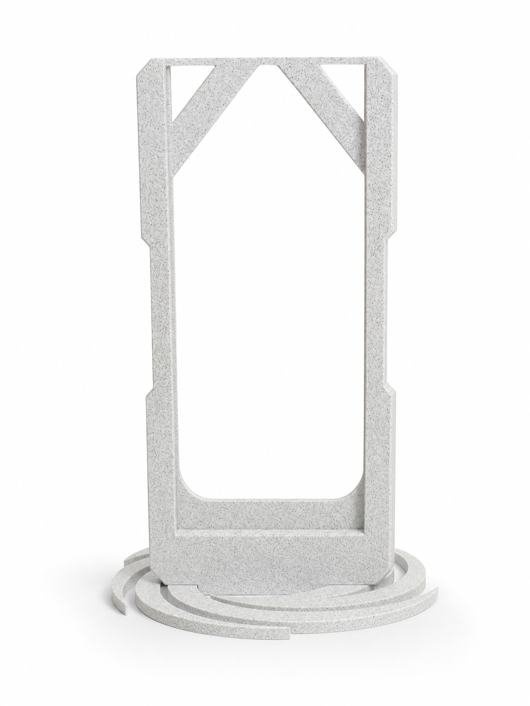 Render ilustrativo do display Apex em acabamento marmorizado branco